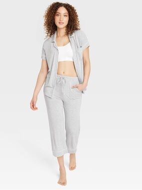 Women's Cloud Knit Modal Short Sleeve Notch Collar Top and Capri pj set
